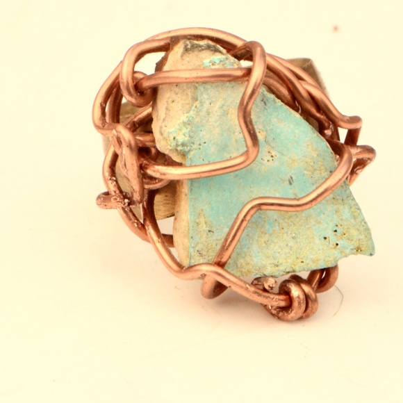 Genuine Royston Turquoise Ring 7.5 Brass Copper - Picture 4 of 5